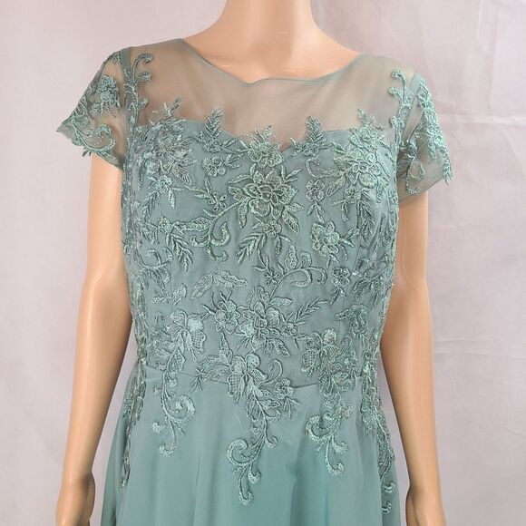 New Mother of the Bride (12) Dusty Sage Green Illusion Lace Chiffon Hi-Lo Dress - Picture 2 of 9